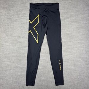 2XU MCS Compression Tights Mens Medium Black Gold Logo Running Training Leggings
